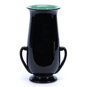 Vase, Two Handles, Marked Rookwood Art Pottery Dated 1930, Mirror Black Exterior