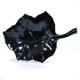 Tray, Leaf Shape, Marked Rookwood Art Pottery Dated 1956, Nubian Black Glaze