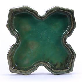 Quatrefoil Bowl Marked Fulper Art Pottery, Green And Brown Glaze