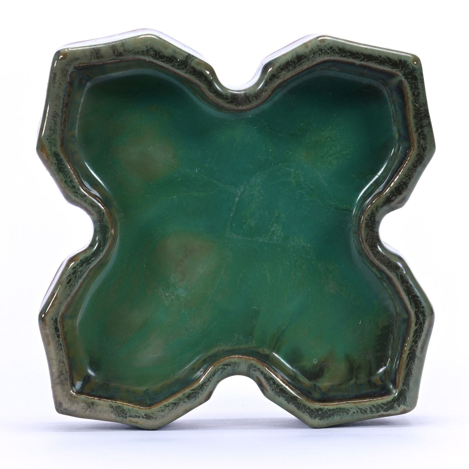 Quatrefoil Bowl Marked Fulper Art Pottery, Green And Brown Glaze (1 of 2)