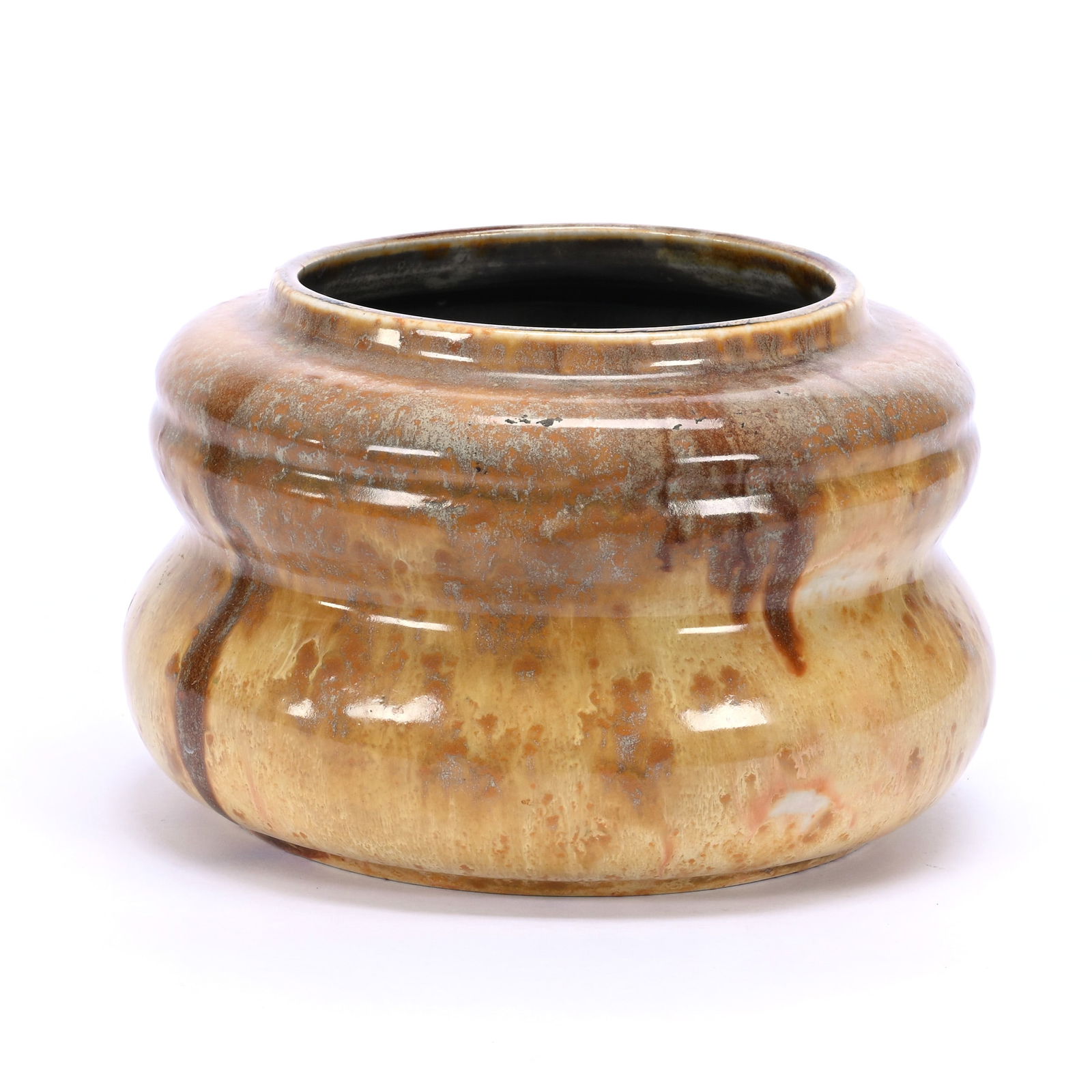 Waisted Vase Marked Tiffany Pottery Butterscotch Drip Glaze, Extremely Rare (1 of 3)