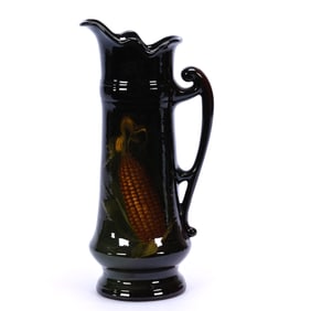 Tankard Marked Weller Louwelsa Art Pottery, Classic Brown Glaze With Corn Decor