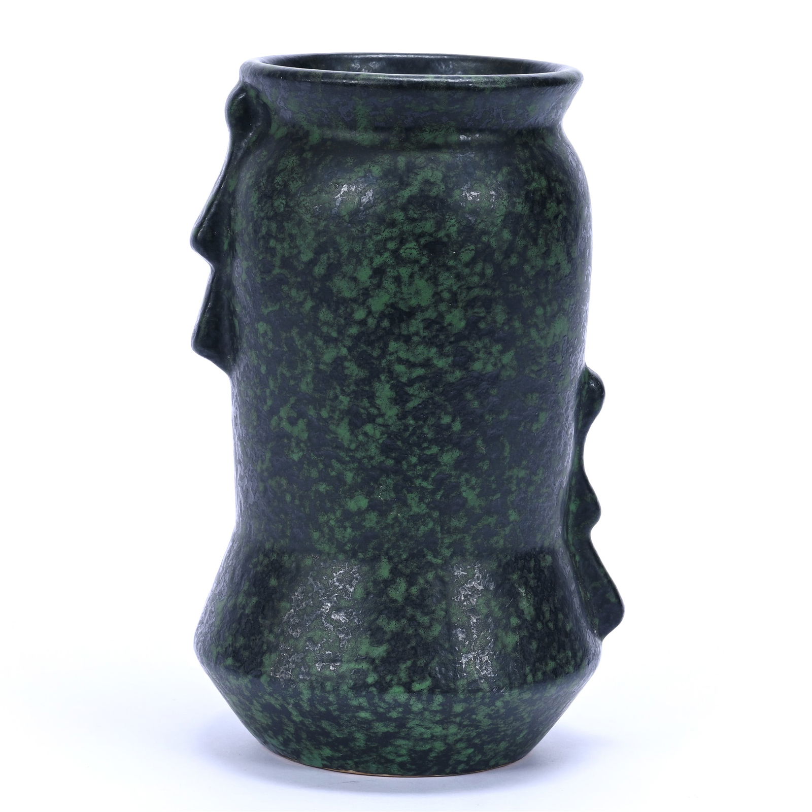 Vase, Unmarked Weller Coppertone Art Pottery, Offset Handles, Blue/Green On Weller Blank (1 of 3)
