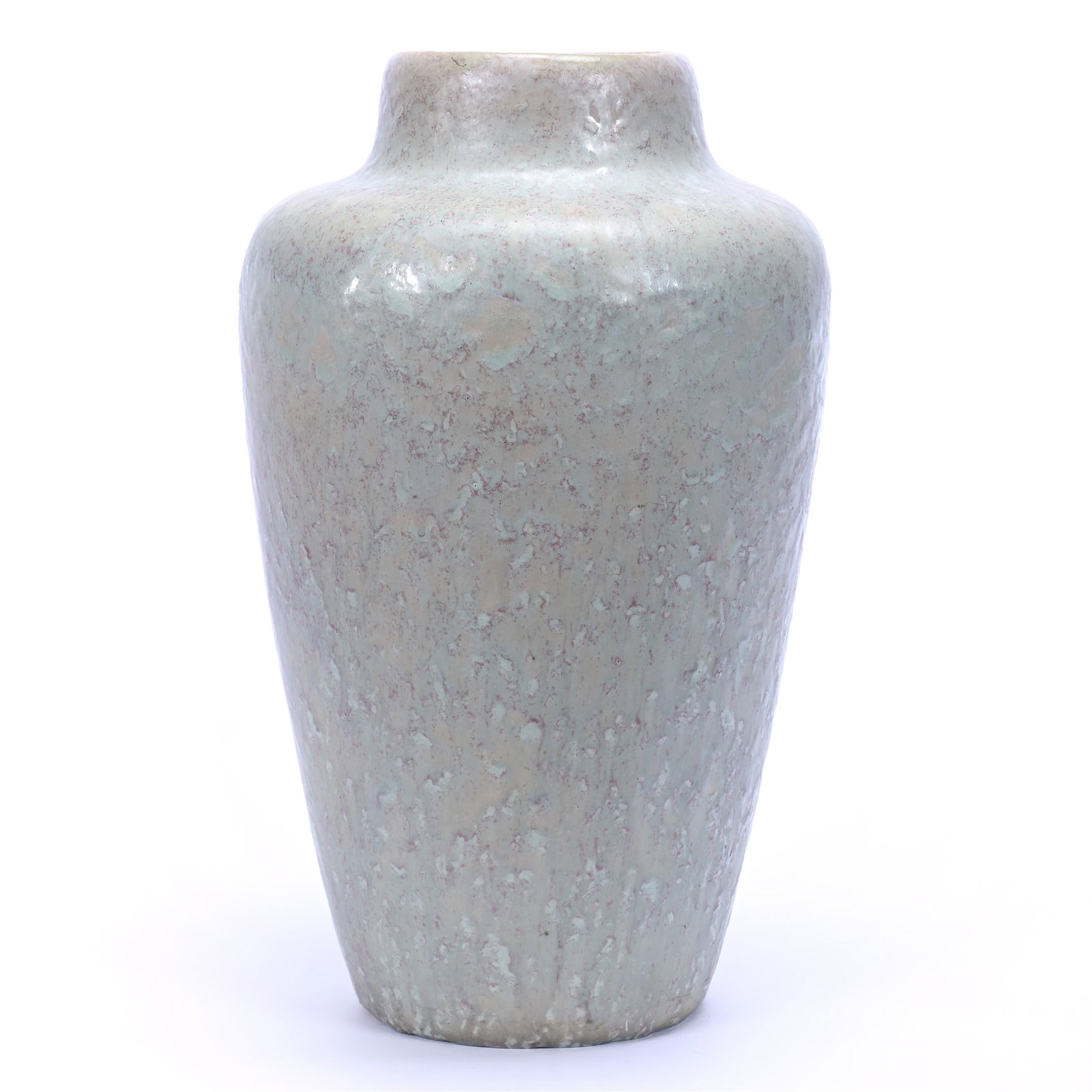 Vase, Unmarked, Attributed To Weller Art Pottery, Matte Gray With Reddish Speckles: Vase, Unmarked, Attributed To Weller Art Pottery, Matte Gray With Reddish Speckles, 15.25" x 9", Hard To See Professional Rim Repair, California Private Collection.