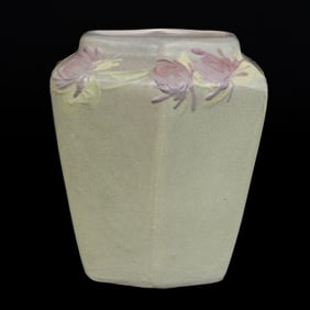 Vase, Six-Sided, Marked Weller Hudson Light Art Pottery, Lavender And Yellow Tones