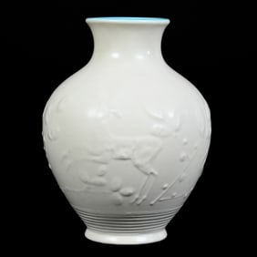 Vase Marked Rookwood Art Pottery Dated 1934, Ivory Matte Exterior, Turquoise Lined Interior