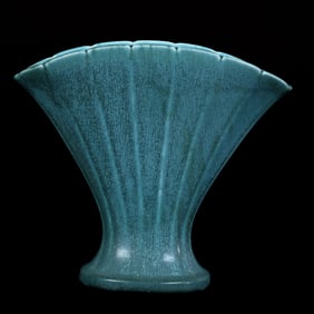 Fan Vase Marked Rookwood Art Pottery Dated 1927, Turquoise Matte Glaze, Model #2935