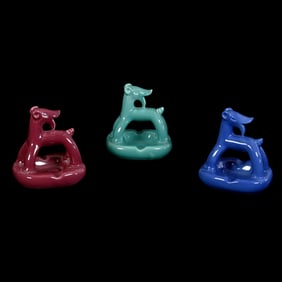(3) Figural Ash Trays Marked California Porcelain, Deco Dog Form