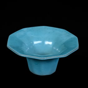 Flared Bowl, Octagonal Rim, Marked California Faience, Turquoise Glaze