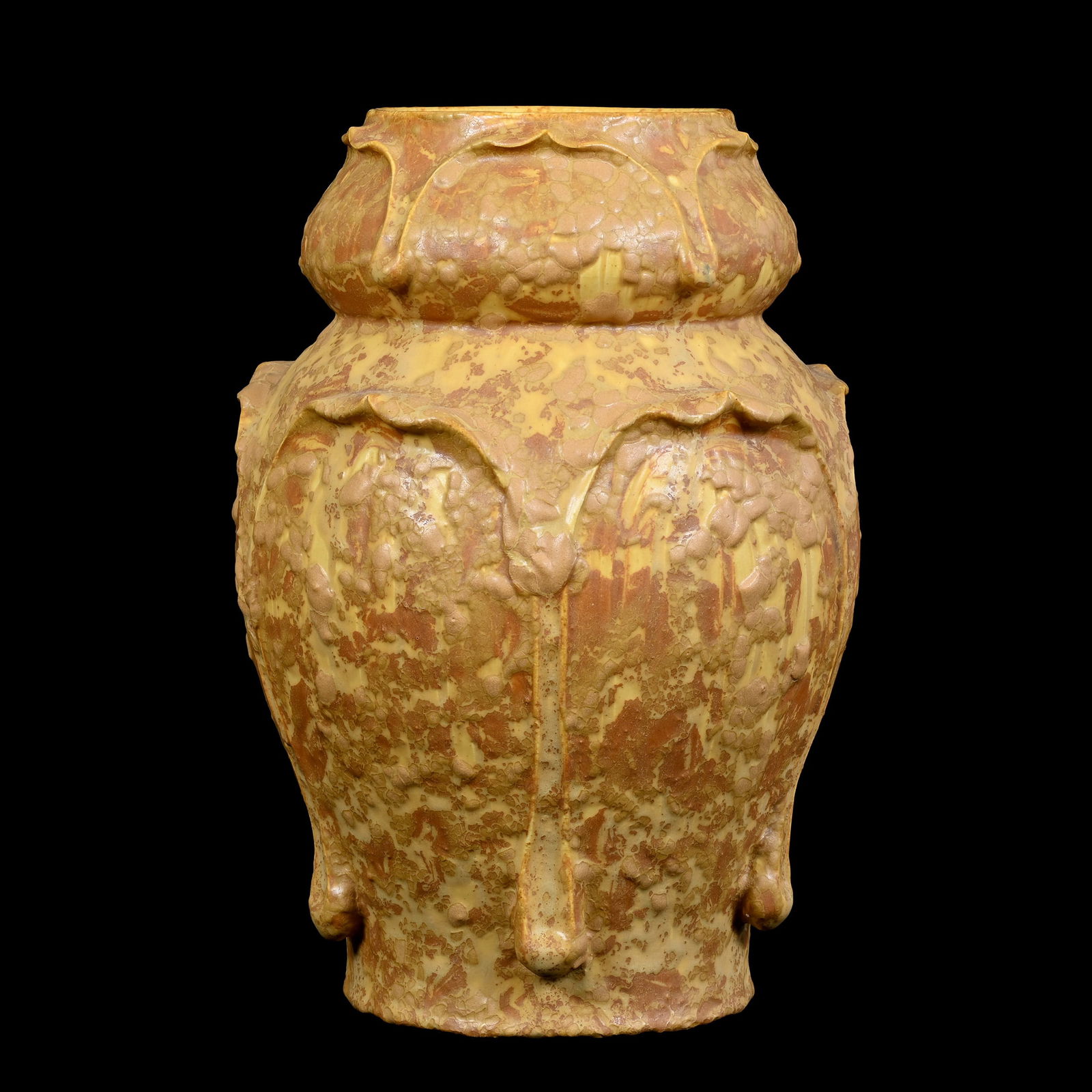 Vase Marked Door Kendrick Art Pottery, Mottled Maple Yellow Glaze (1 of 3)