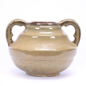 Vase, Two Handles, Marked Fulper Art Pottery, Mustard Gloss Glaze