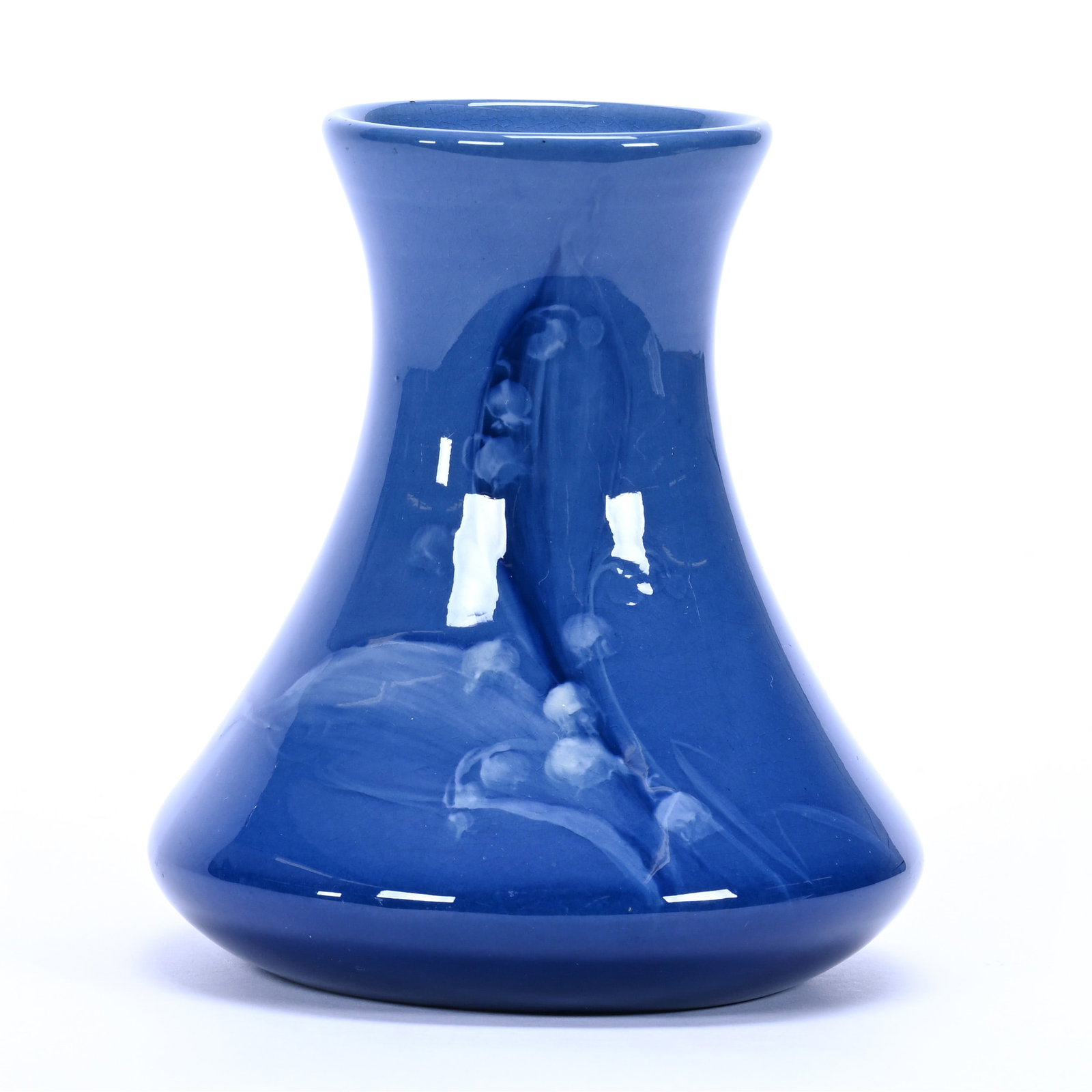 Vase Marked Weller Louwelsa Art Pottery, Blue With Lily Of Valley Decor: Vase Marked Weller Louwelsa Art Pottery, Blue With Lily Of Valley Decor, 5.5" x 5", Nice Example, California Private Collection.