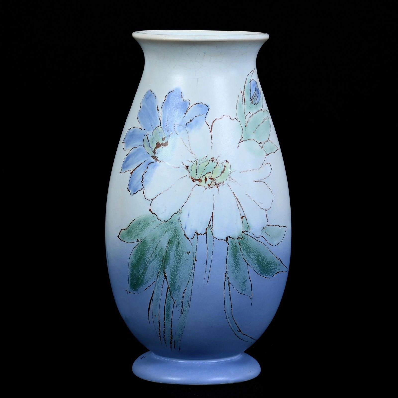 Vase Marked Weller Hudson-Perfecto Art Pottery, Blue And White With Floral Decor (1 of 3)