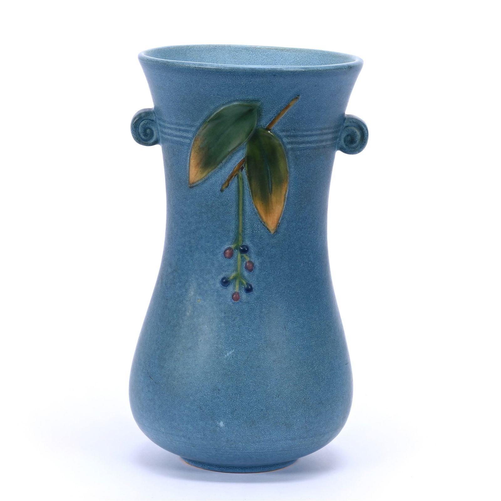 Vase Marked Weller Cornish Pattern Art Pottery, Blue Background (1 of 3)