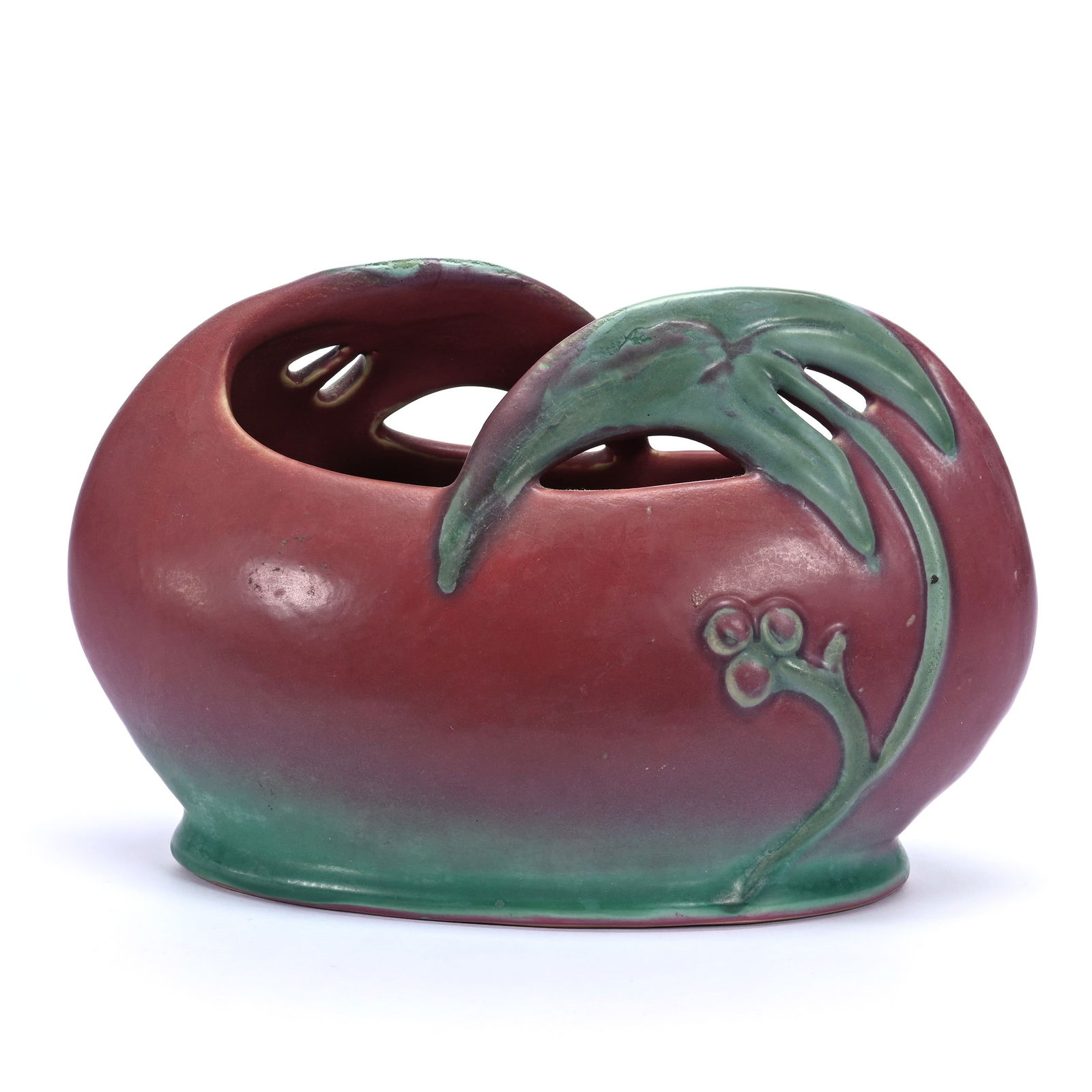 Planter Marked Weller Art Pottery, Two-Tone Pattern, Mauve And Green Tones (1 of 3)