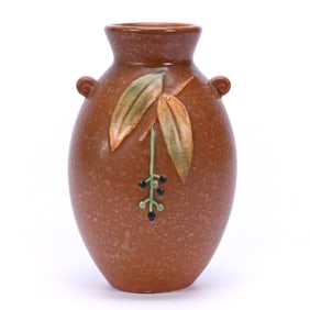 Vase Marked Weller Art Pottery, Cornish Pattern, Salmon/Brown Tones