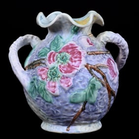 Vase, Two Handles, Marked Weller Art Pottery, Silvertone Pattern