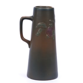 Tankard Marked Rookwood Art Pottery Dated 1912, Brown And Green With Embossed Apple