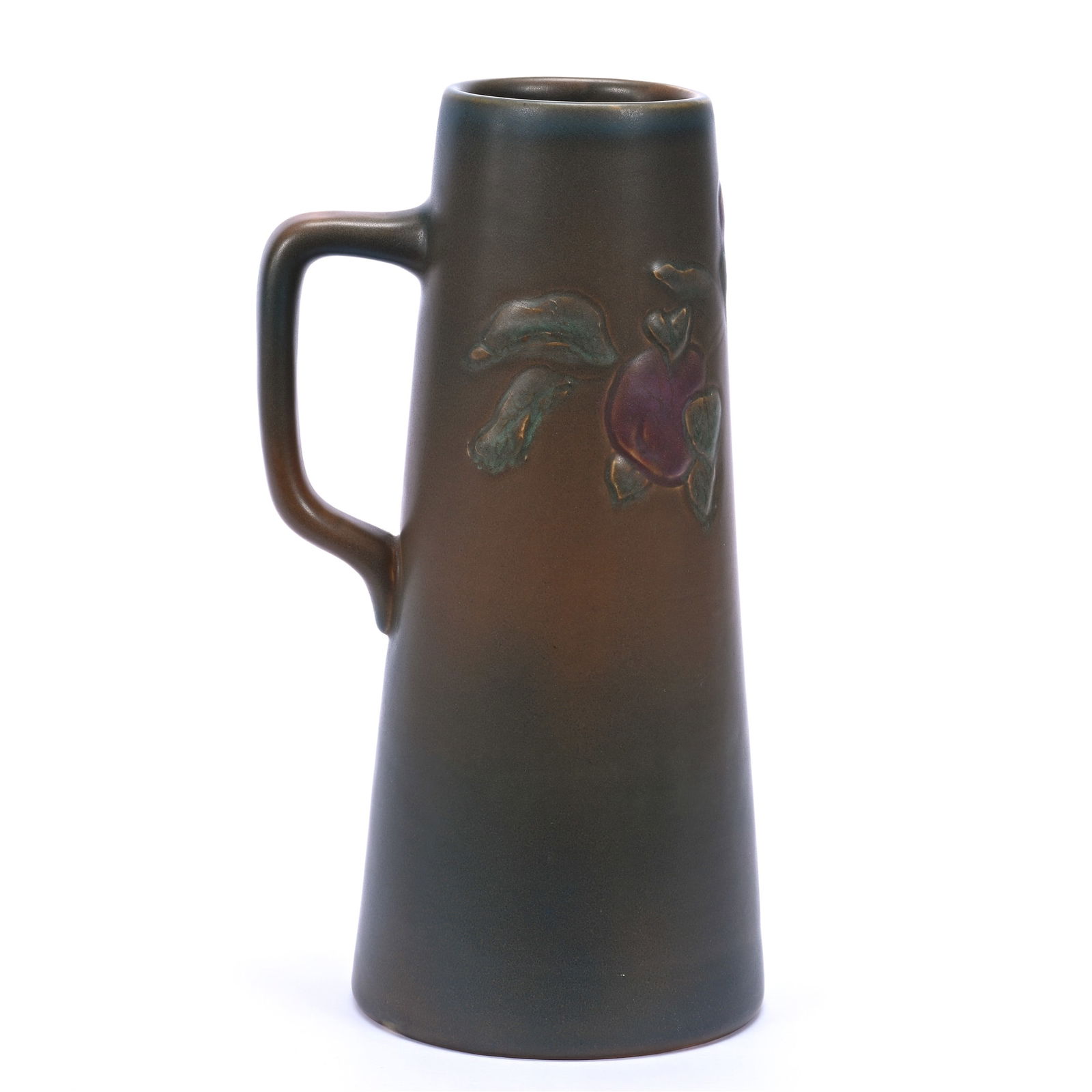 Tankard Marked Rookwood Art Pottery Dated 1912, Brown And Green With Embossed Apple (1 of 3)