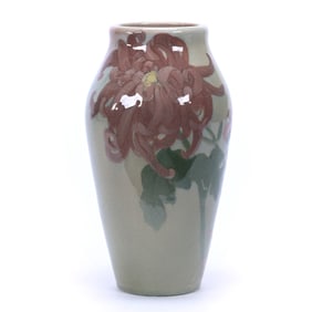 Vase Marked Rookwood Art Pottery Dated 1901, Gray/Green Ground, Chrysanthemum Decor