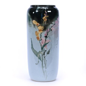 Vase, Unmarked Weller Eocean Art Pottery, Green And Blue Tones, Floral Decor
