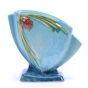 Vase Marked Roseville Art Pottery, Wincraft #272-6" With Pinecone, Blue Tones
