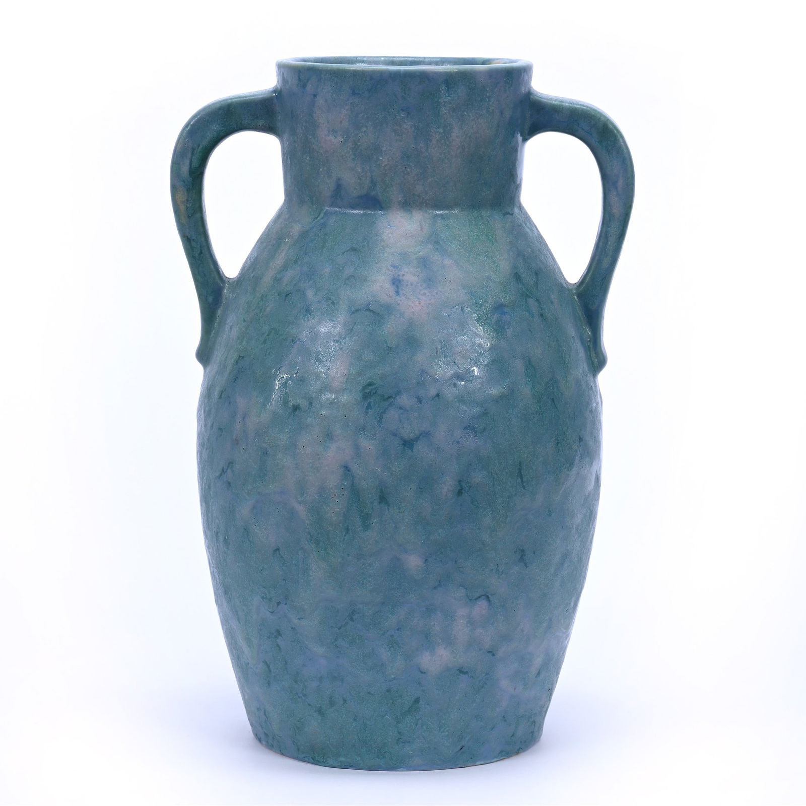 Vase, Two Handles, Unmarked Roseville Art Pottery Carnelian II Pattern, Blue/Green/Lavender/Pink (1 of 3)