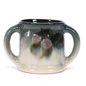 Vase, Two Handles, Marked Weller Art Pottery, Eocean, Gray Shading To Cream, Fruit Decor