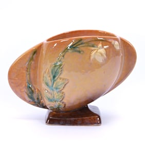 Vase Marked Roseville Art Pottery #241-6", Wincraft Pattern, Brown Tones