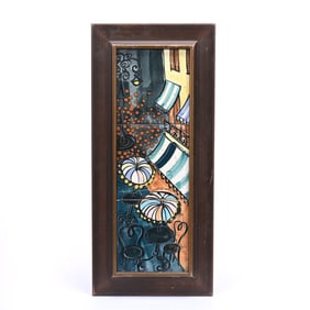Set Of (3) Tiles, Vertical Street Scene, Harris Strong Art Pottery