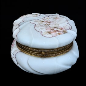 Jewel Box, Wave Crest Banner Mark, Swirl Mold, Blue And White With Pink Floral Decor