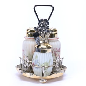 Condiment Set, Three Mt. Washington Melon Ribbed Bottles