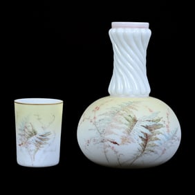Carafe And Tumbler, Unmarked Wave Crest Opal Ware