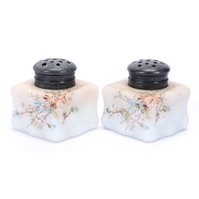 Pair Salt And Pepper Shakers, Unmarked Wave Crest, Cube Form, Egg Crate Mold