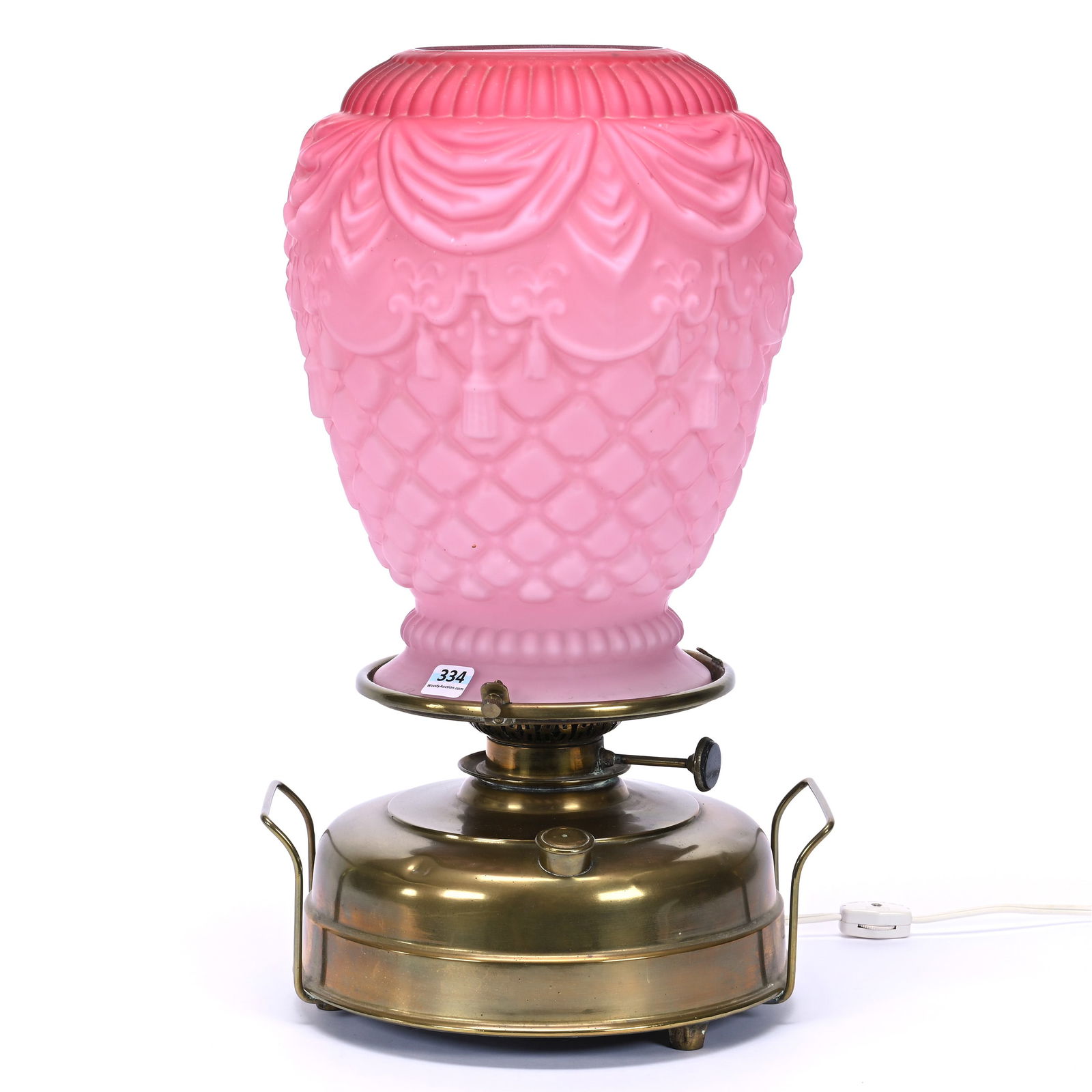 Lace Maker's Lamp By Nevis, Exceptional Pink Satin Drapery And Quilted Molded Shade (1 of 5)