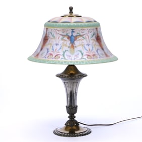 Pairpoint Table Lamp, Exeter Classic Reverse Painted Shade With Extraordinary Colors Featuring Urn,