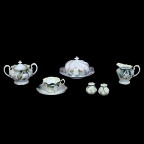 (4) R.S. Prussia Items, Green And White Luster, Dogwood Decor