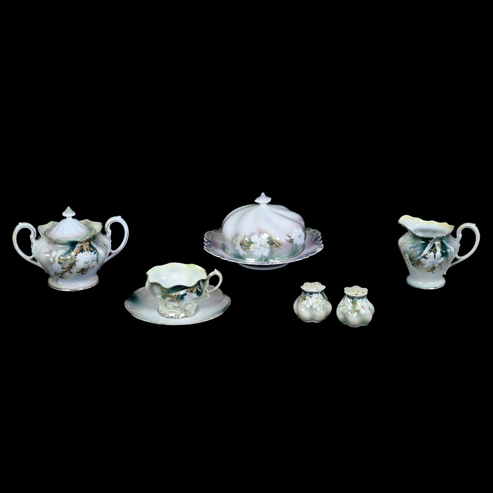 (4) R.S. Prussia Items, Green And White Luster, Dogwood Decor (1 of 7)