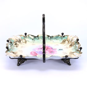 Unusual Dresser Tray Basket, Unmarked Iris Mold R.S. Prussia Tray