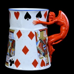 Mug, Royal Bayreuth Blue Mark, Devil And Cards, Blue Rim