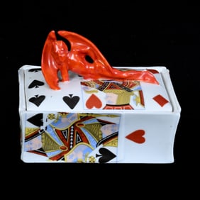 Playing Card Box, Royal Bayreuth Blue Mark, Devil And Cards