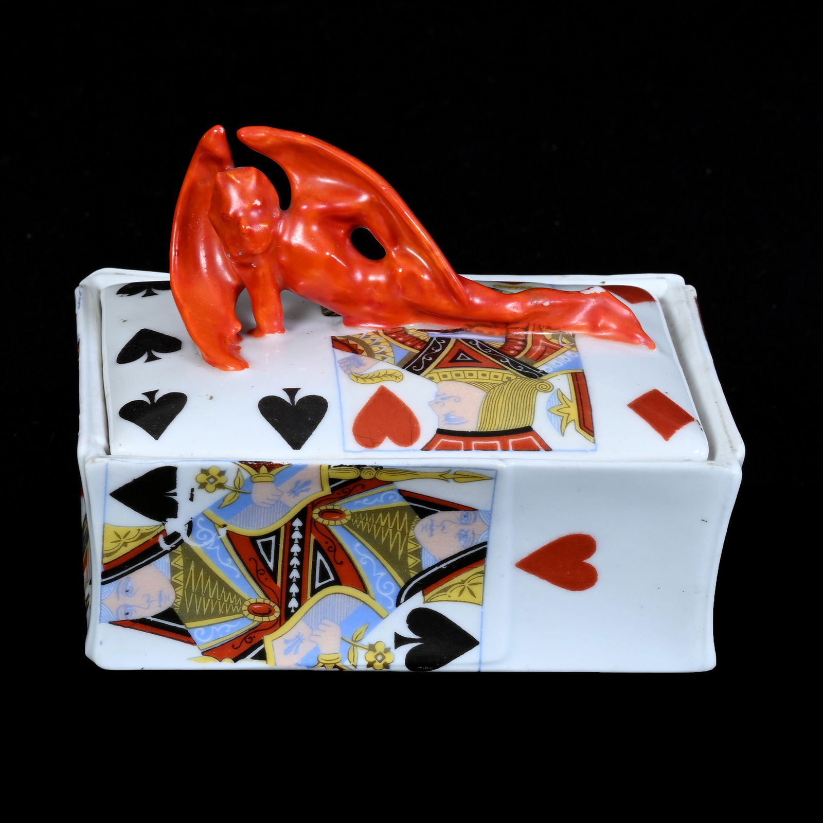 Playing Card Box, Royal Bayreuth Blue Mark, Devil And Cards (1 of 3)