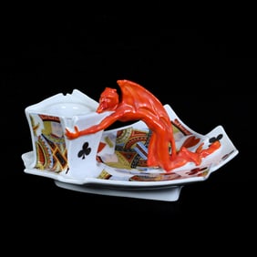 Chamberstick, Royal Bayreuth Blue Mark, Devil And Cards