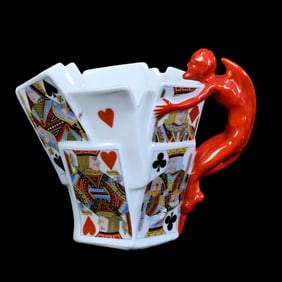 Milk Pitcher, Royal Bayreuth Green Mark, Devil And Cards