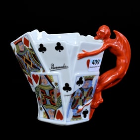 Milk Pitcher, Royal Bayreuth Green Mark, Devil And Cards