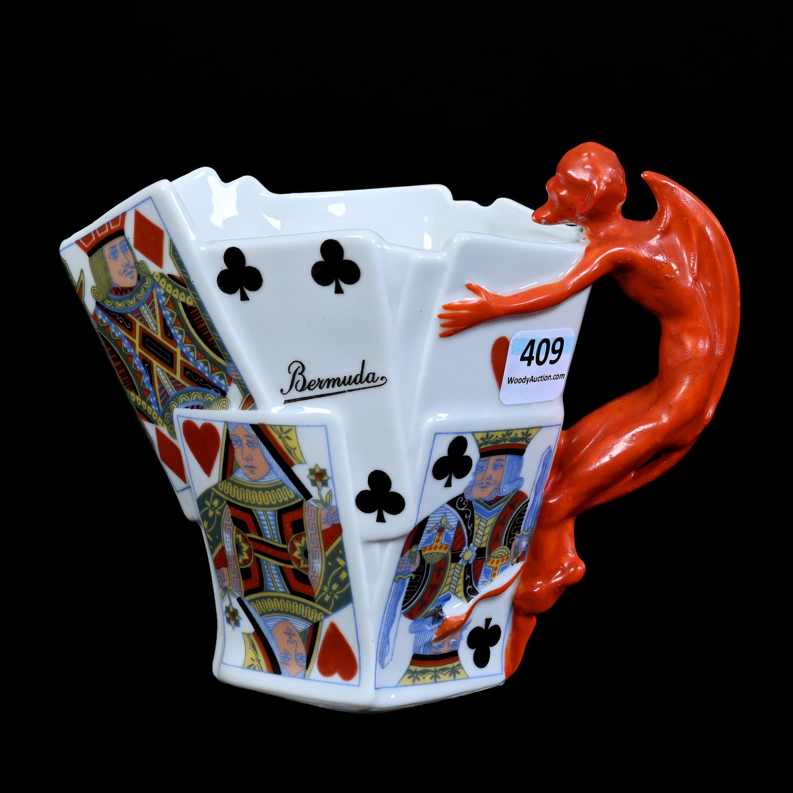 Milk Pitcher, Royal Bayreuth Green Mark, Devil And Cards (1 of 3)