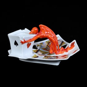 Chamberstick, Royal Bayreuth Green Mark, Devil And Cards