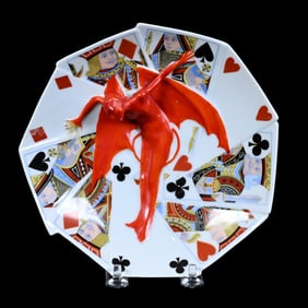 Candy Dish, Royal Bayreuth Green Mark, Devil And Cards