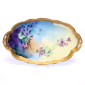 Oval Tray Marked Wheelock, Hand Painted Violet Decor