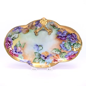 Tray With Handles, Unmarked Bavaria, Hand Painted Pansy Decor